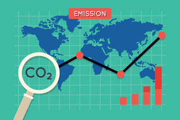 Vector Illustration Related to Measurement of Environmental Pollution. Emission of Carbon Dioxide. Global Warming