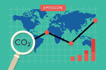Fototapeta premium Vector Illustration Related to Measurement of Environmental Pollution. Emission of Carbon Dioxide. Global Warming