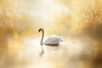 Swan misty lake. Generate Ai