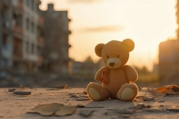 Teddy bear city earthquake. Generate Ai