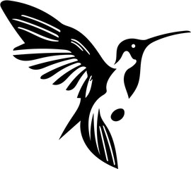 Black and white vector logo design of a flying hummingbird, silhouette illustration of bird 