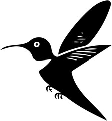 Black and white vector logo design of a flying hummingbird, silhouette illustration of bird 
