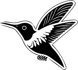 Black and white vector logo design of a flying hummingbird, silhouette illustration of bird 