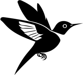 Black and white vector logo design of a flying hummingbird, silhouette illustration of bird 