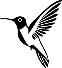 Black and white vector logo design of a flying hummingbird, silhouette illustration of bird 