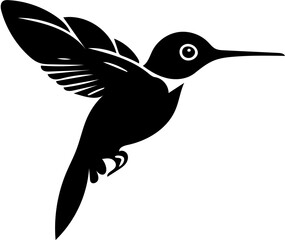 Black and white vector logo design of a flying hummingbird, silhouette illustration of bird 