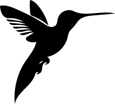 recommend clip art: Black and white vector logo design of a flying hummingbird, silhouette illustration of bird 