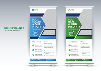 Creative medical roll up banner design editable template