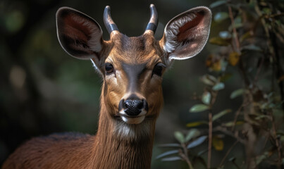 Obraz premium Bushbuck in the Wild: A Hyperrealistic Portrait of Nature's Beauty. Generative AI