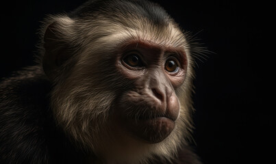 photo of capuchin monkey on black background. Generative AI