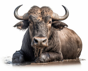 Naklejka premium photo of Cape buffalo isolated on white background. Generative AI