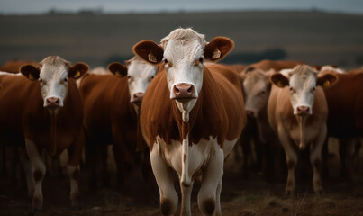 photo of cattle in its natural habitat. Generative AI - obrazy, fototapety, plakaty