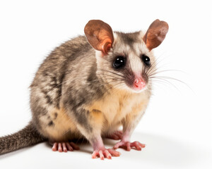 photo of brown four-eyed opossum isolated on white background. Generative AI