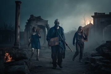 Fototapeta na wymiar Zombies walking. Generate Ai