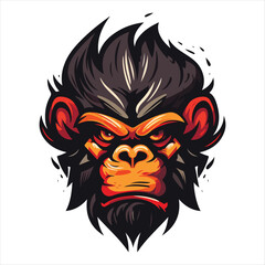 Fototapeta na wymiar Angry monkey ape mascot character cartoon logo for sport team. Fully editable vector monkey head