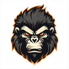Angry monkey ape mascot character cartoon logo for sport team. Fully editable vector monkey head
