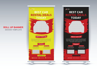 Modern rent car sale roll up banner design template
