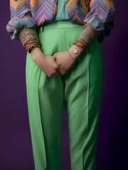 Fototapeta na wymiar couture green fashion pants posing