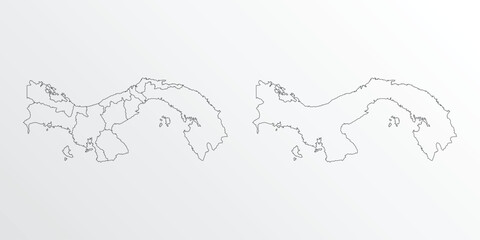 Black Outline vector Map of Panama with regions on white background