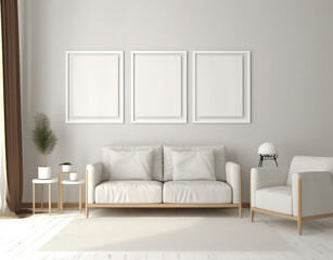 Fototapeta na wymiar Living room, Large paintings, Blank canvas, Wall art,