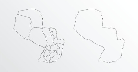 Black Outline vector Map of Paraguay with regions on white background