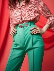 couture green fashion pants posing