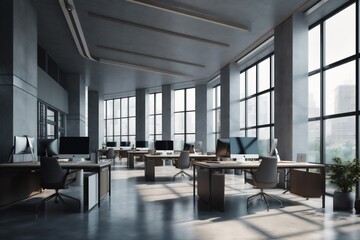 furniture workplace room modern desk light chair interior office window bright. Generative AI.