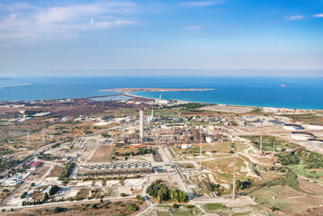 Industrial area in Syracuse Sicily, aerial view