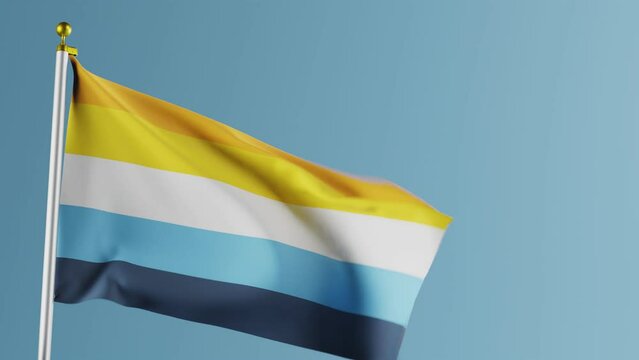 Waving aroace (aromantic asexual) pride flag against blue background; 3D render
