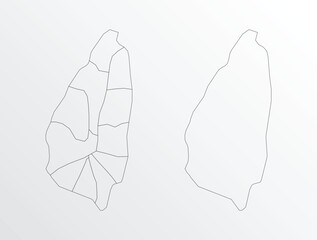 Black Outline vector Map of Saint Lucia with regions on white background
