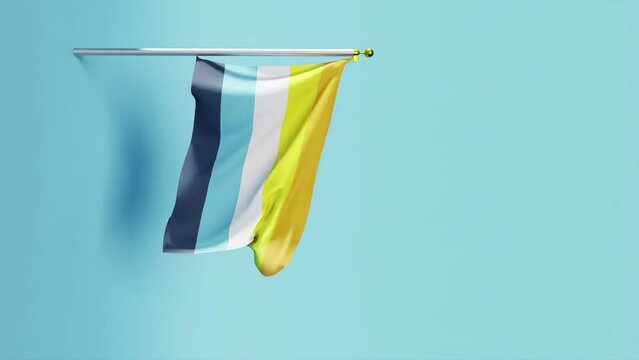 Vertical video of AroAce pride flag against blue background; 3D animation