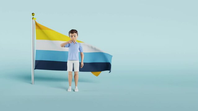 a video of AroAce pride flag against blue background; 3D animation