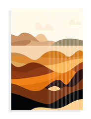 landscape of a sunset  mid century modern vector background