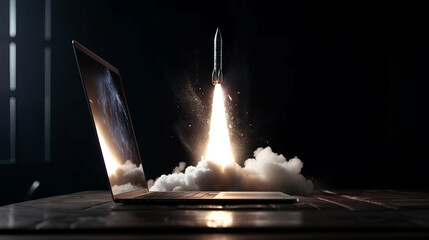 Rocket launch, startup and business concept. Al generated