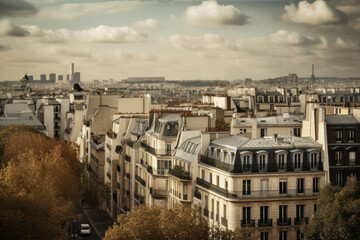 Fototapeta premium Paris cityscape with Eiffel Tower, France. Toned, Generative Ai