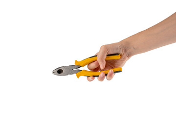hand holding pliers isolated on the transparent background