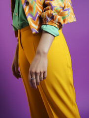 couture yellow fashion pants posing