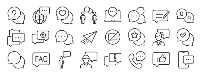 Speech buuble, dialogue, chat, communication thin line icons. Editable stroke. For website marketing design, logo, app, template, ui, etc. Vector illustration.