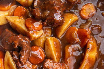 beef bourguignon beef stew dish vegetablу ready to eat meal food snack on the table copy space food background rustic top view