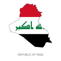 Republic of Iraq map and flag. Detailed silhouette vector illustration