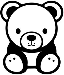 Black and white vector illustration of a cute teddy bear, silhouette drawing 