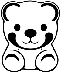 Black and white vector illustration of a cute teddy bear, silhouette drawing 