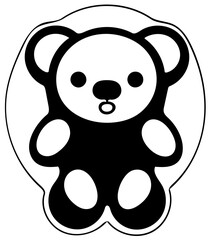 Black and white vector illustration of a cute teddy bear, silhouette drawing 