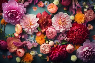 design peonies blossom watercolor color pastel spring light valentine flower background. Generative AI.