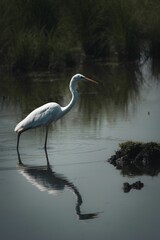 Eastern great egret (Ardea modesta) looking for fish in a pond