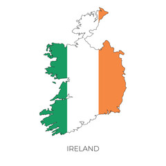 Ireland map and flag. Detailed silhouette vector illustration