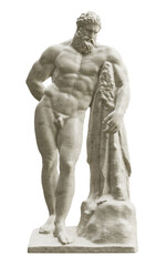 Sculpture reproduction of the Farnese Hercules isolated on transparent background. 3D rendering