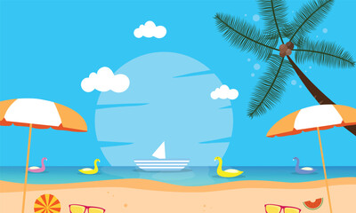 Fototapeta na wymiar summer illustration vector day for summer time background and summer vibes, tropical beach background