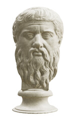 Sculpture of the head of Plato isolated on transparent background. 3D rendering