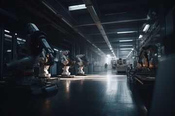 Naklejka na ściany i meble robot in futuristic factory. Generative AI